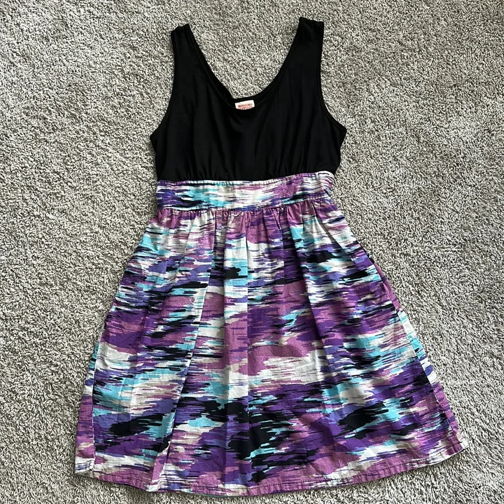 Mossimo black and purple/blue watercolor dress. Has functional pockets! - Picture 1 of 4